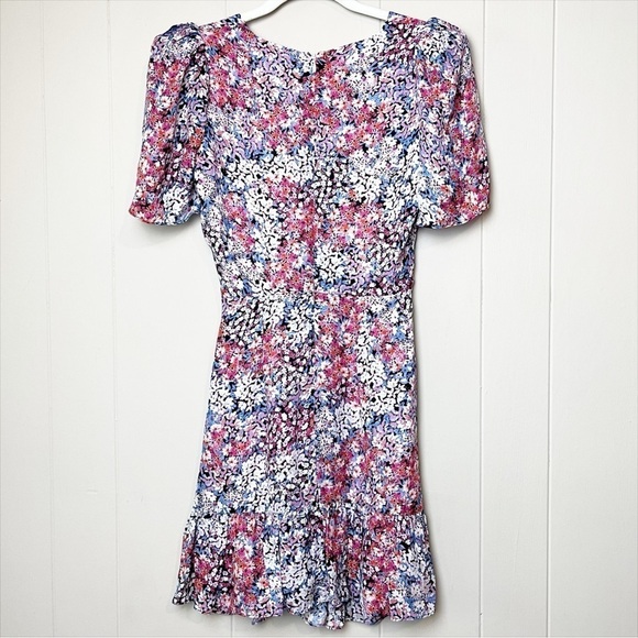 Parker 100% silk Krislyn Floral Mini Dress 00 XS puffed sleeves ruffle cocktail - Picture 7 of 14